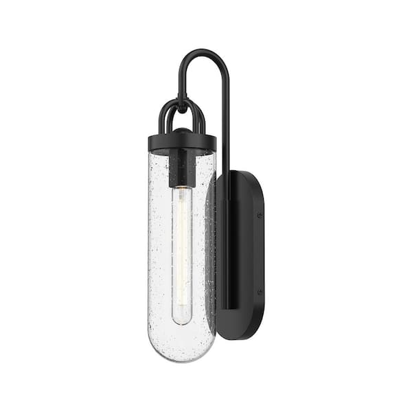 ALORA MOOD Lancaster 5 in. 1-Light 60-Watt Clear Bubble Glass/Textured Black Outdoor Hardwired Wall Sconce
