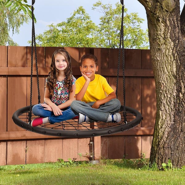 Sorbus Circle 40 in. Web Swing for Kids Black Net Seat Disc Swing