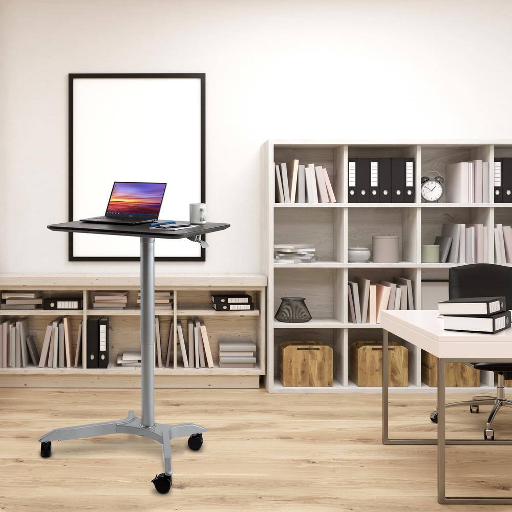 Espresso Adjustable Height Rolling Laptop Desk Stand with Silver Base