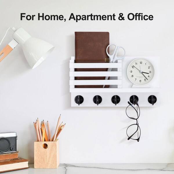 11.8 in. W x 2.8 in. D White Key Holder for Wall, Solid Wood