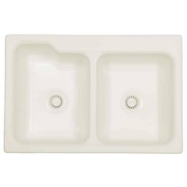 Karran Self-Rimming Acrylic 33x22x8.5 0-Hole 50/50 Double Basin Kitchen Sink in Bisque/Matte Finish