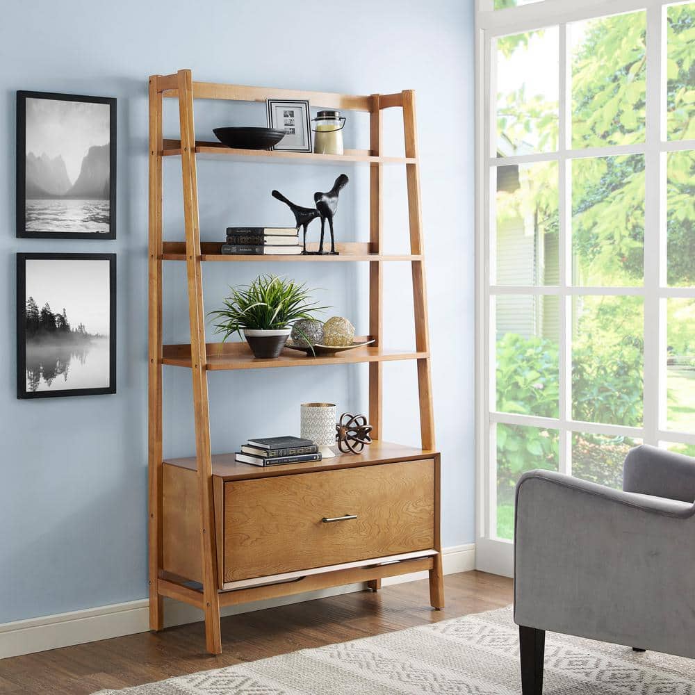 Acorn Wood Ladder Bookcase with Full Extension Drawer