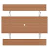 Top-down view of the teak-colored picnic table and benches.