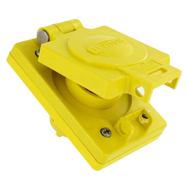 Leviton 15 Amp 125-Volt Wetguard Straight Blade Grounding Single Outlet with Cover, Yellow