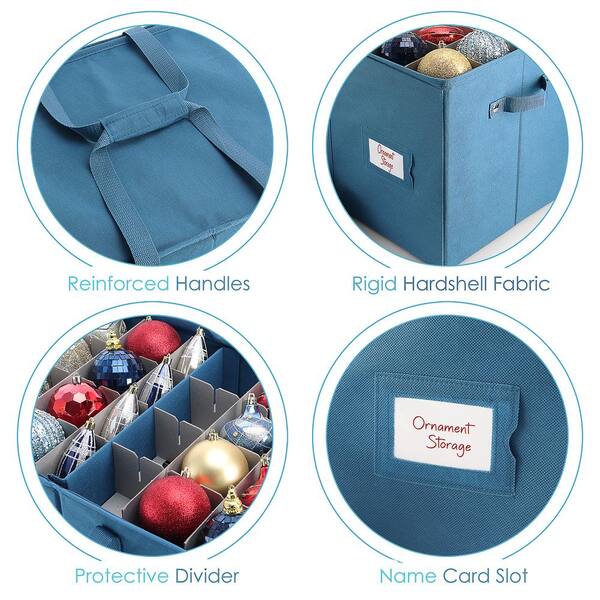 HEARTH & HARBOR Blue non-Woven Fabric Large Christmas Ornament Storage Box  HHHS10 - The Home Depot