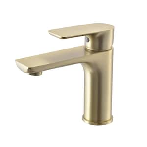 Single Hole Single-Handle Bathroom Faucet with cUPC Water Supply Lines in Brushed Gold