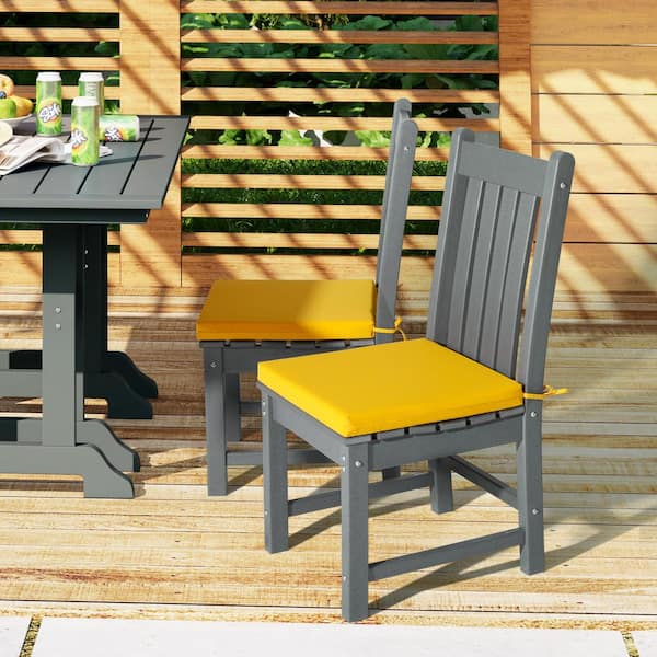 FadingFree (Set of 4) Outdoor Dining Square Patio Chair Seat Cushions with Ties, 16.5 in. x 15.5 in. x 1.5 in., Yellow