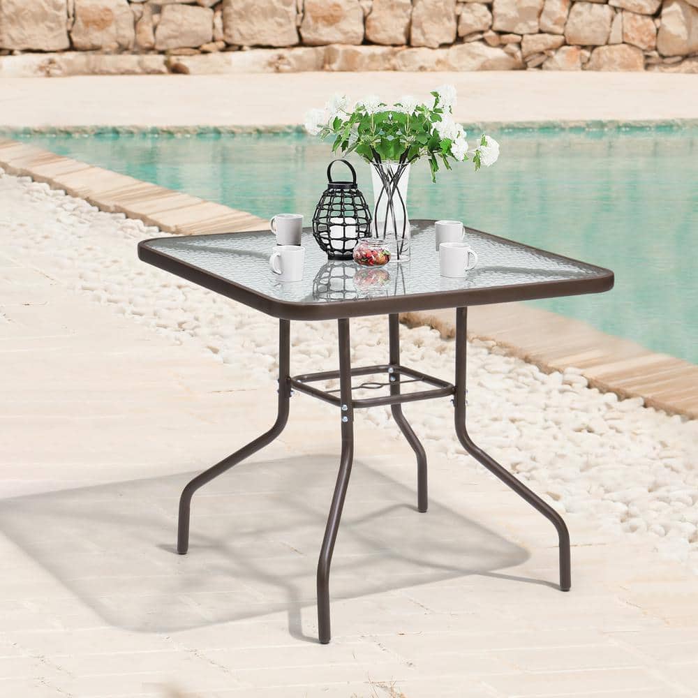 Pellebant Outdoor Dining Table with Umbrella Hole See The Picture Images Brown