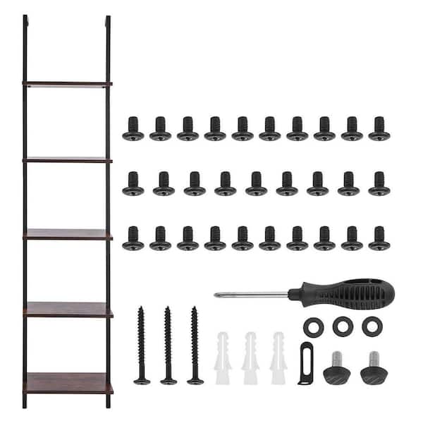 5-Tier Industrial Square Pipe Shelf, 11.81 in. W x 15.75 in. D Black Wood Solid Decorative Wall Shelf, Wall-Mount Rustic