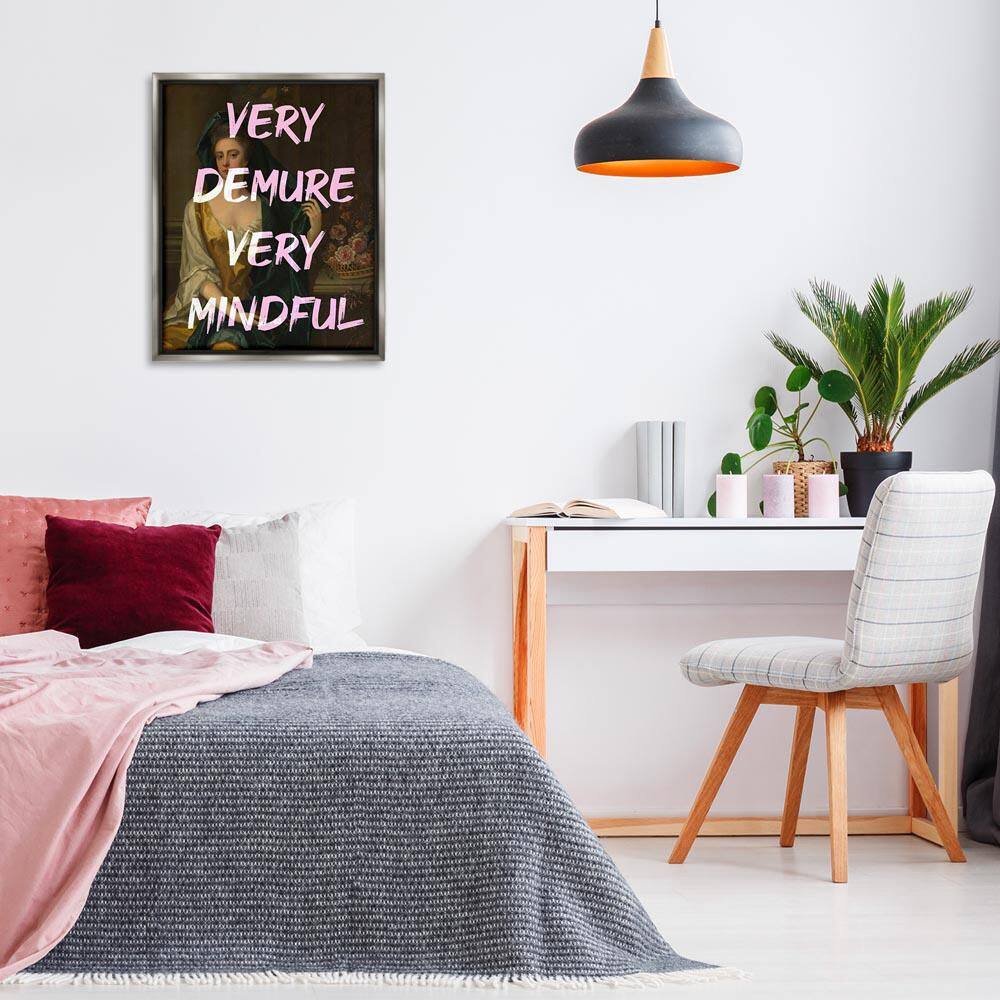Very Demure & Mindful Classic by Lil' Rue Gray Floater Frame Typography Graphic Art Print 31 in. x 25 in. price history on PriceWatchPro