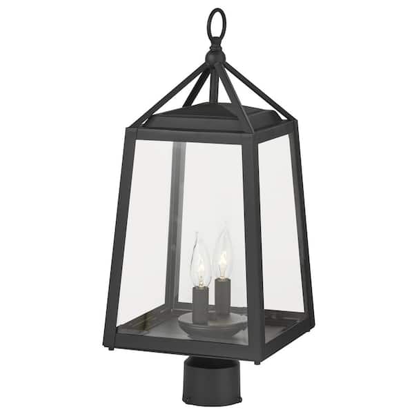 Blakeley Transitional 2-Light Black Outdoor Lamp Post Light Fixture with Clear Beveled Glass