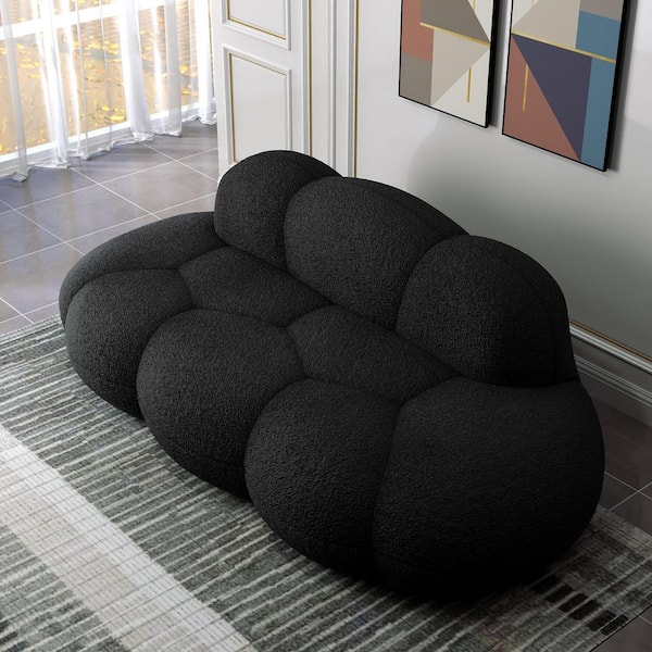 Full Assembled 63 in. Armless Lamb Fleece Velvet Cloud-Shaped Sectional Sofa Couch with in Black