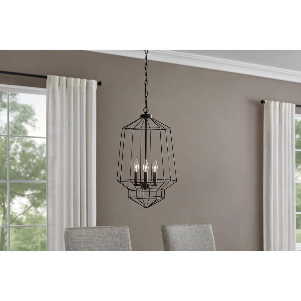 Winfield 3-Light Black Caged Chandelier Light Fixture with Geometric Metal Shade price history on PriceWatchPro