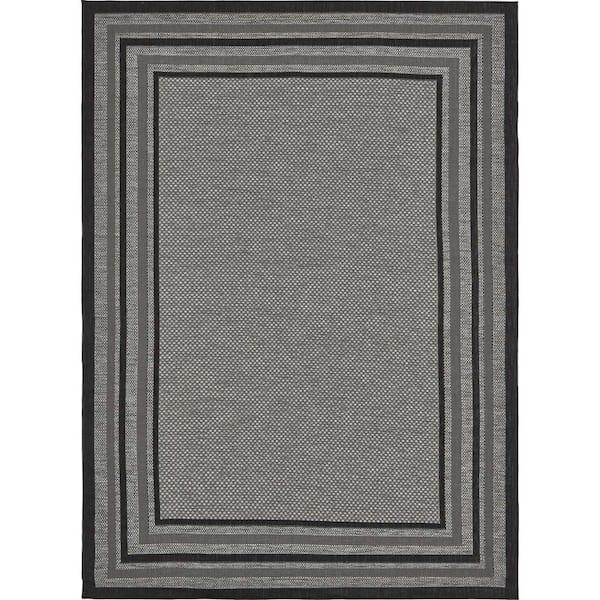 Unique Loom Outdoor Multi Border Gray 8' 0 x 11' 4 Area Rug