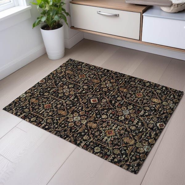 Mayfield Premium Machine Washable Abstract AMF1130 Black 2 ft. x 3 ft. Area Rug