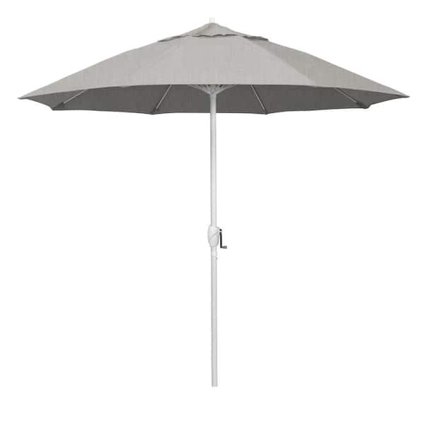 California Umbrella 9 ft. Matted White Aluminum Market Patio Umbrella Fiberglass Ribs and Auto Tilt in Granite Sunbrella