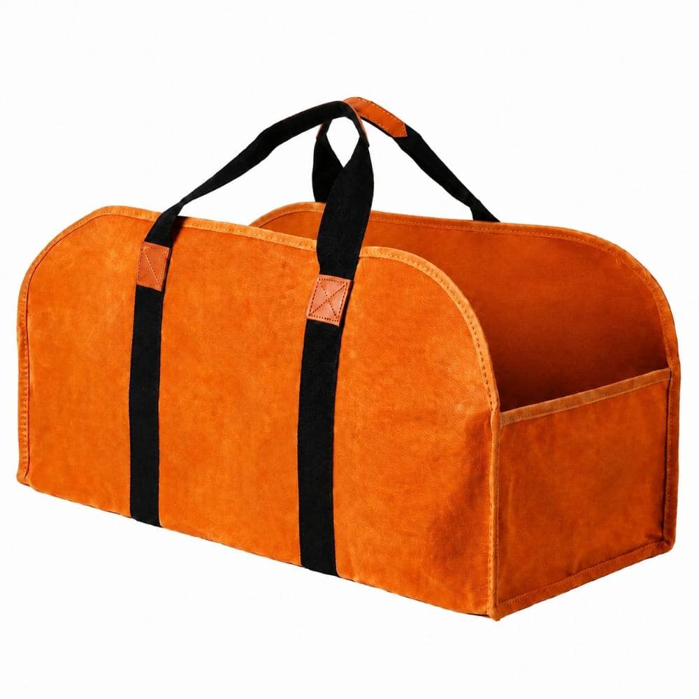 23 in. Heavy Duty Indoor Outdoor Waxed Canvas Firewood Rack with Cover Tote Bag for Firewood