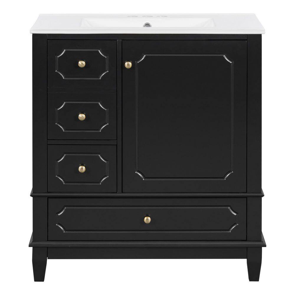 30 in. Freestanding Black Bath Vanity with White Ceramic Top, Drawer and Door Shelf Bathroom Storage Cabinet Unassembled price history on PriceWatchPro