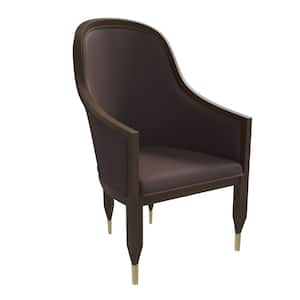 Modern Leather Dining Chair Kitchen Accent Assembled Armchairs with Rubberwood Frame Belle Collection in Dark Brown