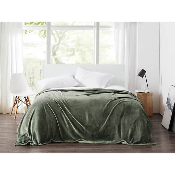 Cannon Plush Green Solid Polyester Full/Queen Blanket