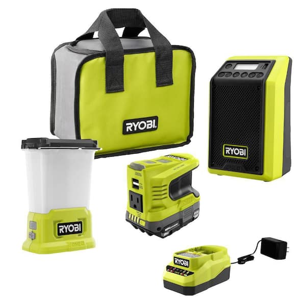RYOBI ONE+ 18V Cordless 3-Tool Storm Combo Kit with Radio, Area Light, Power Inverter, 2.0 Ah Battery, and Charger
