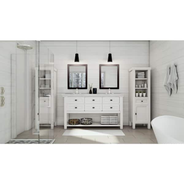 Trellis White 24 in. x 60 in. Bathroom Mat