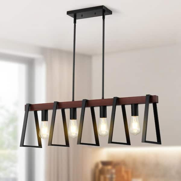 4-Light Black Kitchen Island Pendant Lights 60-Watt Adjustable Dining Room Light E26 (Black）