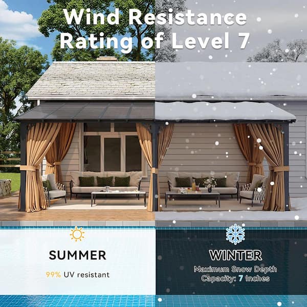 Sizzim 20 ft. x 10 ft. Wall-Mounted Sloped Roof Hardtop Gazebo