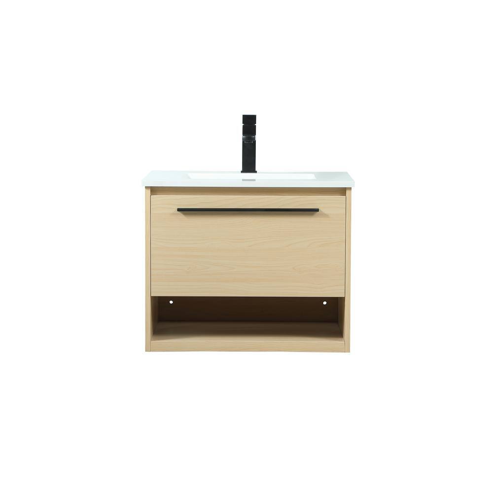 Timeless Home 24 in. W Single Bath Vanity in Maple with Quartz Vanity Top in Ivory with White Basin, Brown