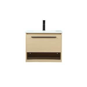 Timeless Home 24 in. W Single Bath Vanity in Maple with Engineered Stone Vanity Top in Ivory with White Basin