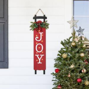 40 in. H Wooden Sleigh JOY Porch Sign Lighted