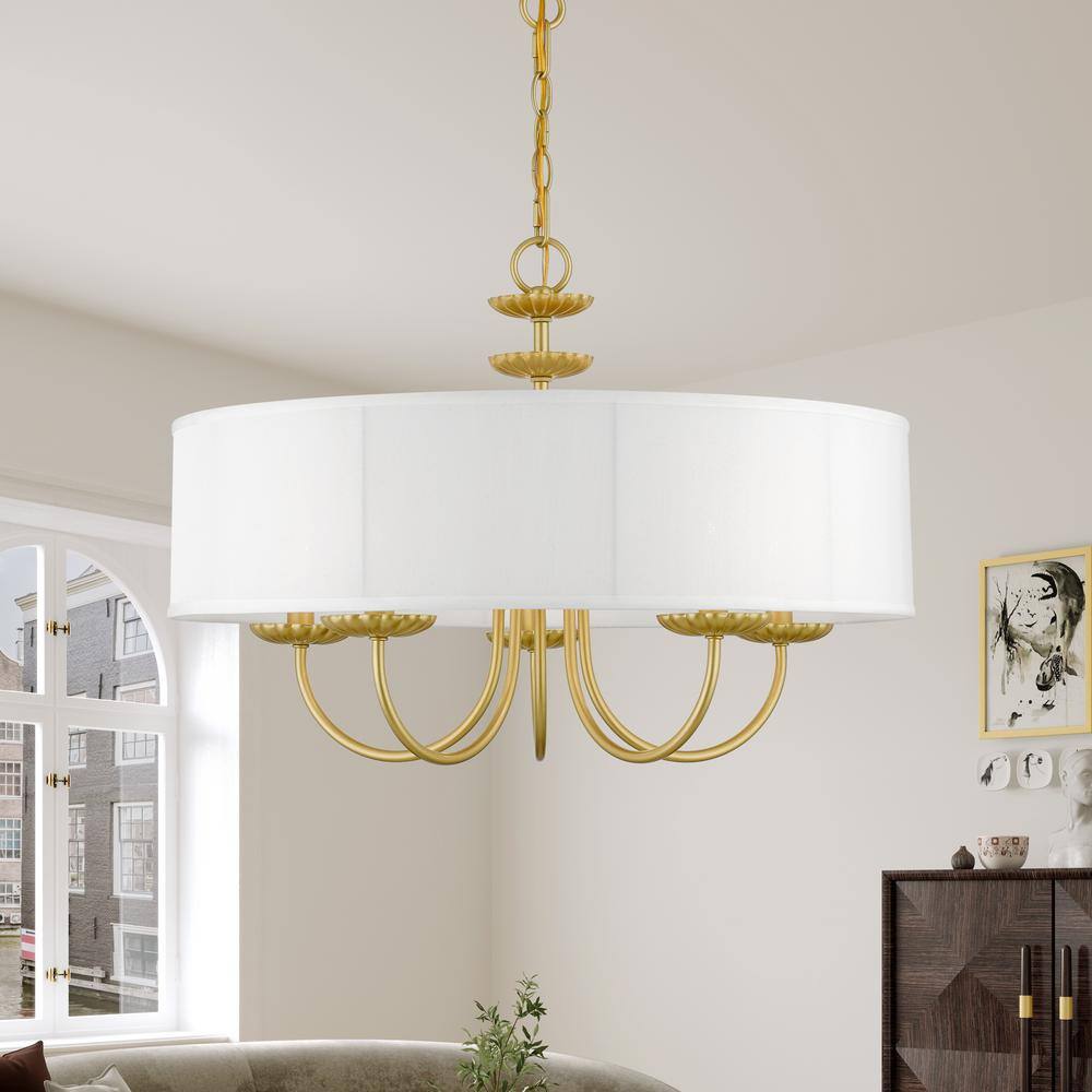 Brookdale Soft Gold 5-Light Pendant with Off-White Drum Shade