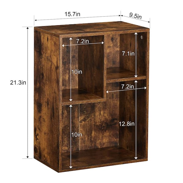 Bookshelf, Bookcase with 3-Open Adjustable Storage Cubes, Floor Standing Unit, Side Table Bookcase, Brown