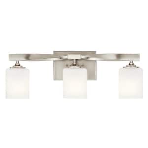 Marette 22.75 in. 3-Light Brushed Nickel Contemporary Bathroom Vanity Light with Satin Etched Cased Opal Glass