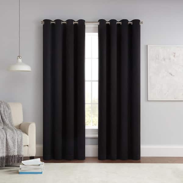 Eclipse Thermapanel Black Solid Polyester 54 in. W x 84 in. L Grommet Room Darkening Curtain