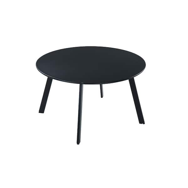 Boyel Living Round Metal Foldable Outdoor Side Table with Powder-Coated Steel Frame in Black