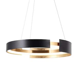 1-Light Integrated LED Chandelier Matte Black and Polished Gold Modern Farmhouse Dimmable Round