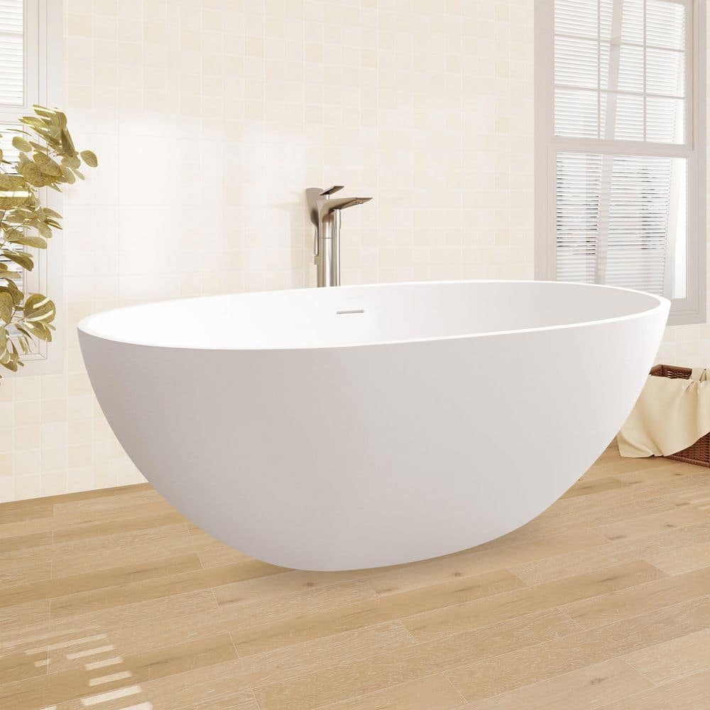 55 in. x 29 in. Solid Surface Flatbottom Soaking Bathtub with Center Drain in White price history on PriceWatchPro