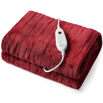 Serwall Red Flannel Heated Throw Electric Blanket