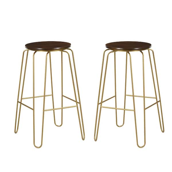 Carolina Forge Ethan 29 in. Elm/Gold Stacking Bar Stool (Set of 2)