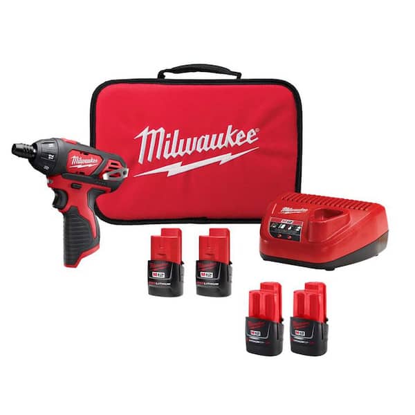 M12 12V Lithium-Ion Cordless 1/4 in. Hex Screwdriver Kit with (4) 1. 5Ah Batteries, Charger and Tool Bag