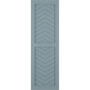 12 in. x 71 in. PVC True Fit Two Panel Chevron Modern Style Fixed Mount Flat Panel Shutters Pair in Peaceful Blue
