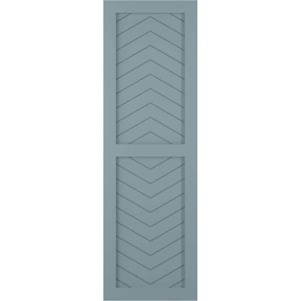 Ekena Millwork 15 in. x 30 in. PVC True Fit Two Panel Chevron Modern Style Fixed Mount Flat Panel Shutters Pair in Peaceful Blue