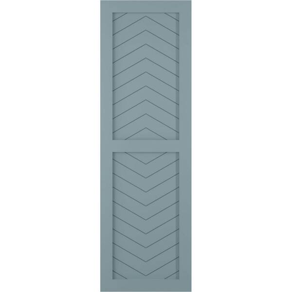 Ekena Millwork 18 in. x 67 in. PVC True Fit Two Panel Chevron Modern Style Fixed Mount Flat Panel Shutters Pair in Peaceful Blue