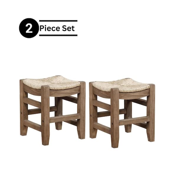 Newport Wood Dining Stools with Natural Rush Seat, 18 in. Light Amber Kitchen Chairs for Kitchen and Dining (Set of 2)