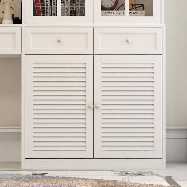 FUFU&GAGA 78.7 in. Tall White Wooden 5-Display Shelves, 2-Storage Shelf Bookcase, Computer Desk with 4-Drawer and 6-Doors L-THD-330127-01+02-c FUFU&GAGA 78.7 in. Tall White Wooden 5-Display Shelves, 2-Storage Shelf Bookcase, Computer Desk with 4-Drawer and 6-Doors L-THD-330127-01+02-c