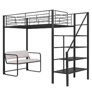 94.5 in. W x 41.3 in. D x 72 in. H Black Metal Linen Cabinet with Twin Size Loft Bed and Bench for Bedroom