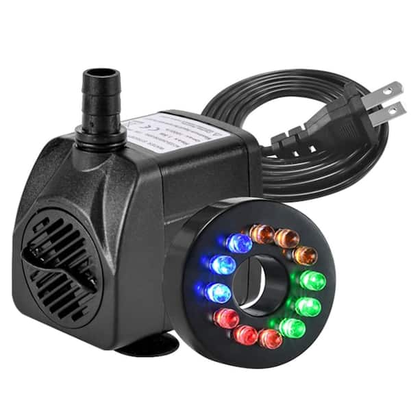 15W 264 GPH Submersible Fountain Pump with 12 Color-Changing LED Lights for Ponds, Aquariums and Gardens