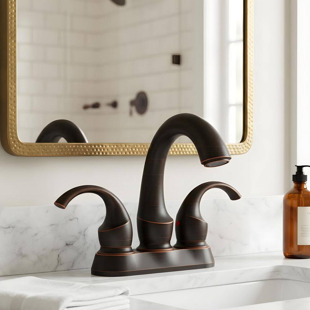 4 in. Centerset Double Handle Bathroom Sink Faucet with Pop-Up Drain and Supply Hoses in Oil-Rubbed Bronze price history on PriceWatchPro