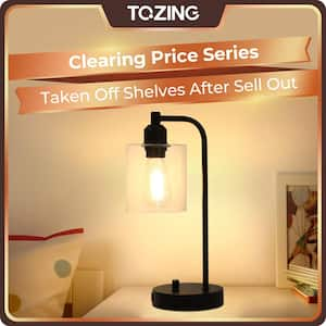 14 in. Industrial Black Table Lamp with Glass Shade for Bedrooms Bedside Lamps with USB Port and Outlet (Bulb Included)